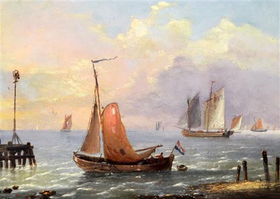 Louis Charles Verboeckhoven (Belgian 1802-1889) Dutch fishing boats offshore, 8 x 11in.